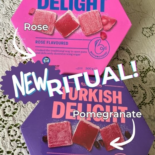 Boxes of Turkish Delight with
the announcement "New Ritual"