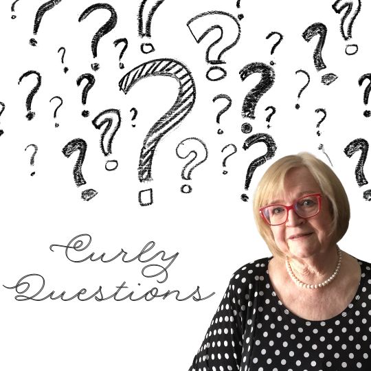Photo of
Jennifer Cram, Inclusive Marriage Celebrant
against a backdrop of hand-drawn question marks
and the words Curly Questions