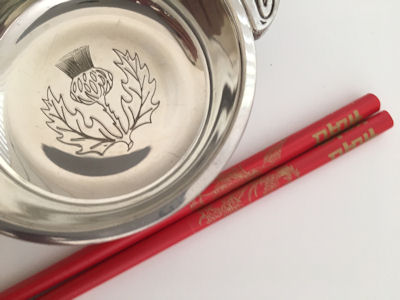 Scottish quaich and Chinese double happiness
chopsticks