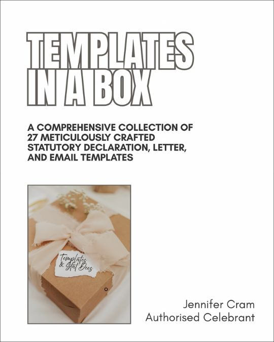 Cover of TEMPLATES IN A BOX, a collection of
                    27 templates for Statutory Declarations, Letters,
                    and Emails